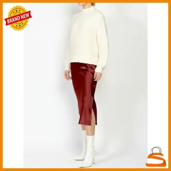 Satin Silk High Waist Slit Midi Skirt Elastic Waistband Flowy - Picture 4 of 8